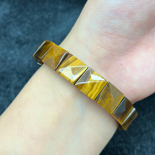 Yellow Tiger Eye Square Facets flat bracelet